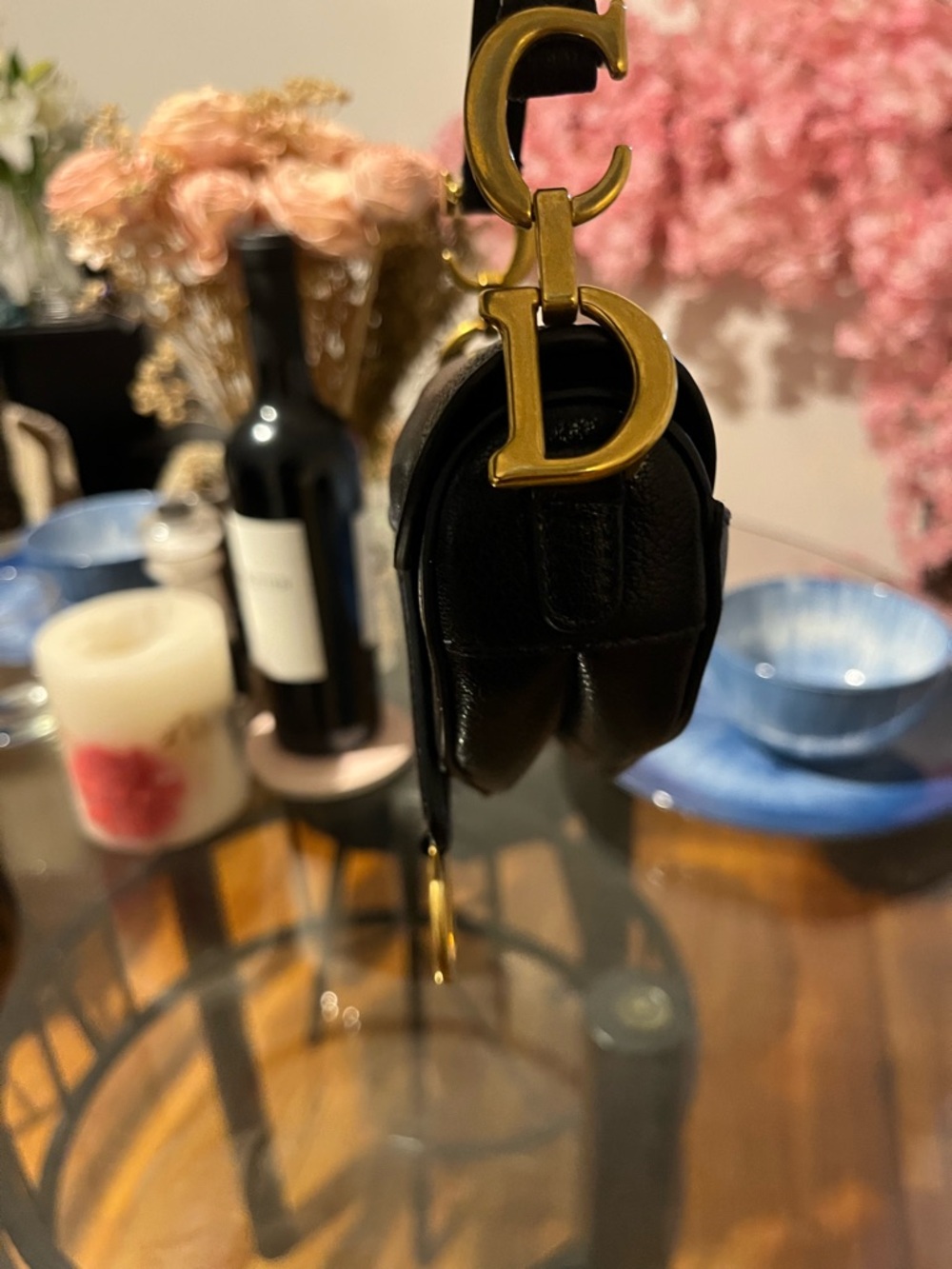 Dior Black Saddle Bag with Gold 'D' Charm - Picture 4 of 7